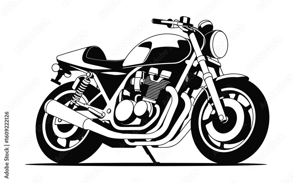 Classic black and white cafe racer motorcycle illustration Classic black and white cafe racer motorcycle illustration
