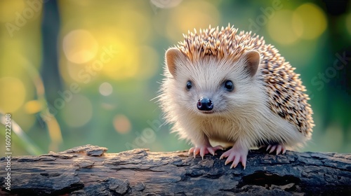 Cute Hedgehog Exploring a Forest Setting During Golden Hour in Autumn.