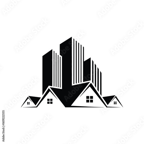 Modern cityscape and residential houses logo design