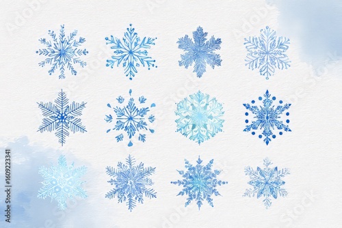 Collection Of Blue And White Snowflake Designs On Light Background