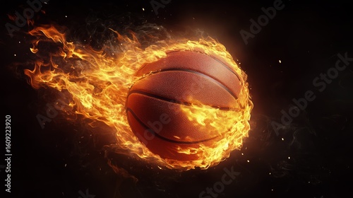 Basketball Engulfed in Flames During Dynamic Action Shot at Night