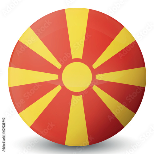 Glass light ball with flag of Macedonia. Round sphere, template icon. Macedonian national symbol. Glossy realistic ball, 3D abstract vector illustration. Big bubble.