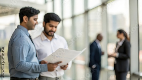 Blurred Corporate Discussion with Indian Team Reviewing Sales Charts
