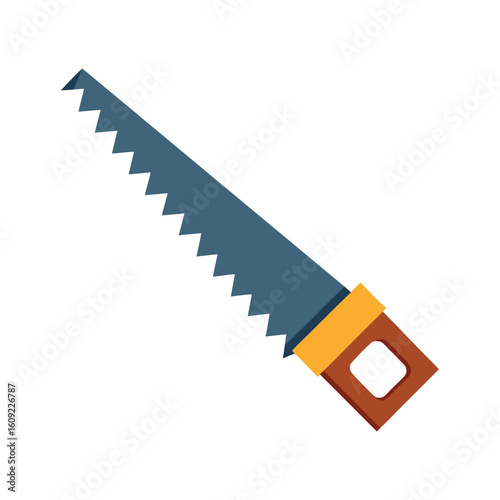 Saw With Sharp Blade Teeth Flat Vector On White