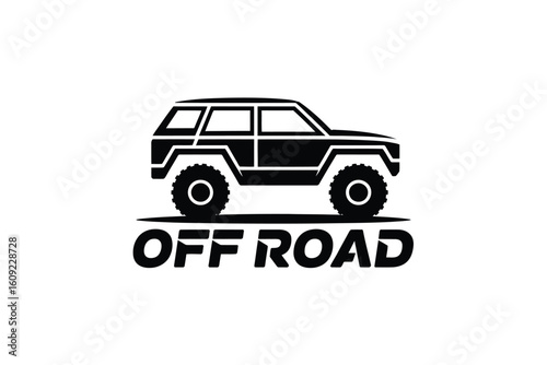 Rugged off road vehicle icon with bold text