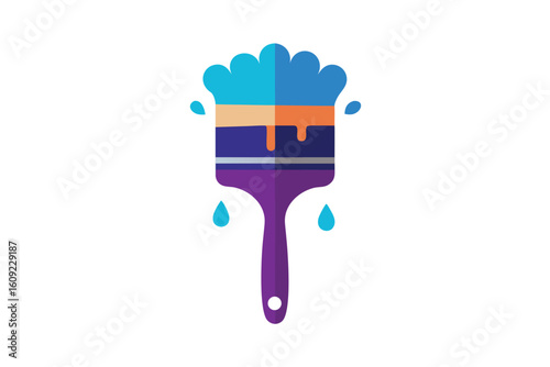 Paintbrush With Bristles And Paint Drops Vector