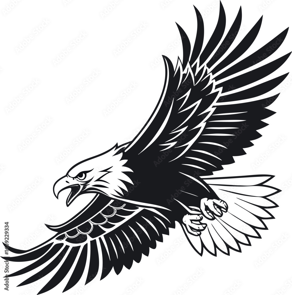 Fototapeta premium Eagle Silhouette in Attack Pose with Sharp Beak Design Illustration