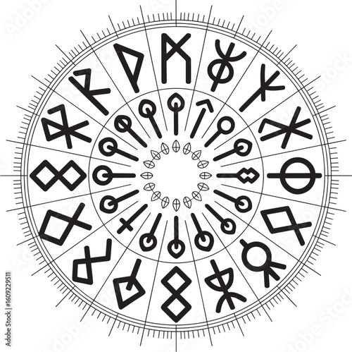 "Viking Runes & Ancient Symbols — Black Line Vector Set"