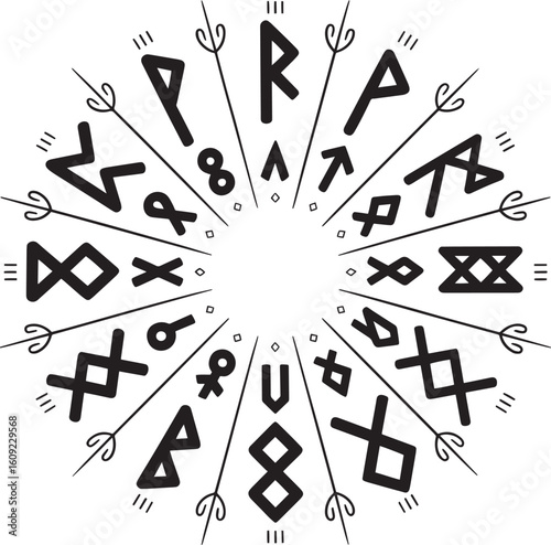"Viking Runes & Ancient Symbols — Black Line Vector Set"