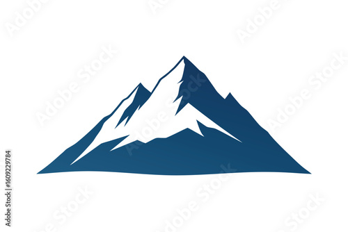 Mountain Peak Silhouette With Snowcap On White Background
