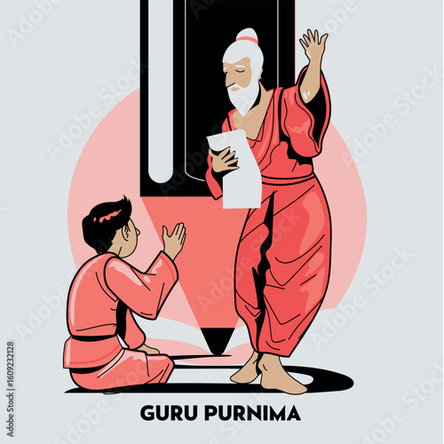 Happy guru Purnima guru and shishya teaching with pencil background