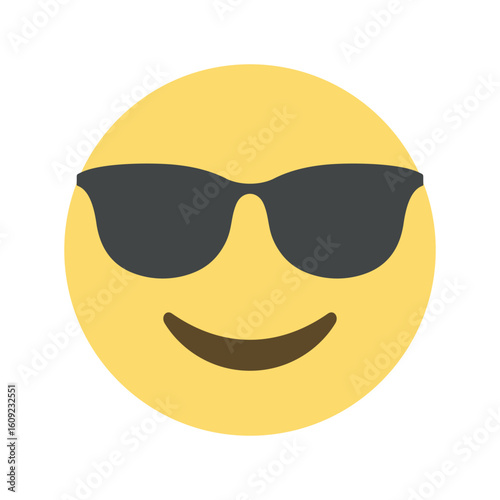 A yellow emoji face with black sunglasses and a smile expressing coolness and positivity is shown here