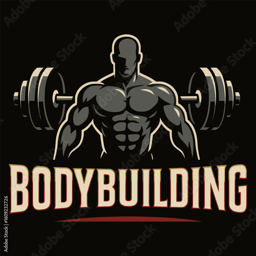A man with a muscular build is holding a pair of dumbbells. The image is titled "Bodybuilding"