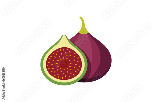 Fresh Fig Cut In Half Vector Art On White