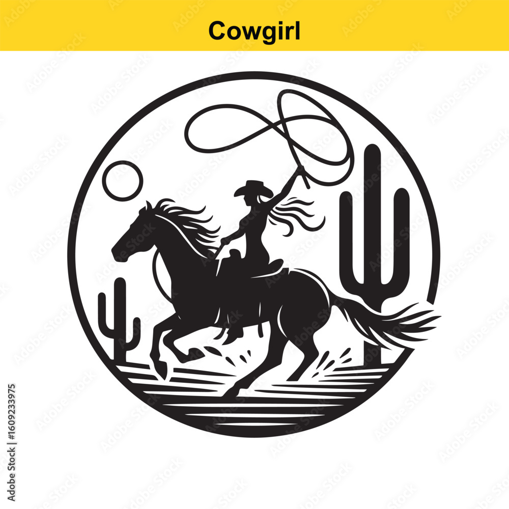 Obraz premium Wild West Cowgirl Ride – T-Shirt Graphic Design.