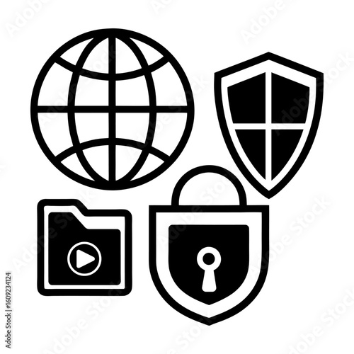Internet Anonymity and VPN Icons – Clean White Background.
