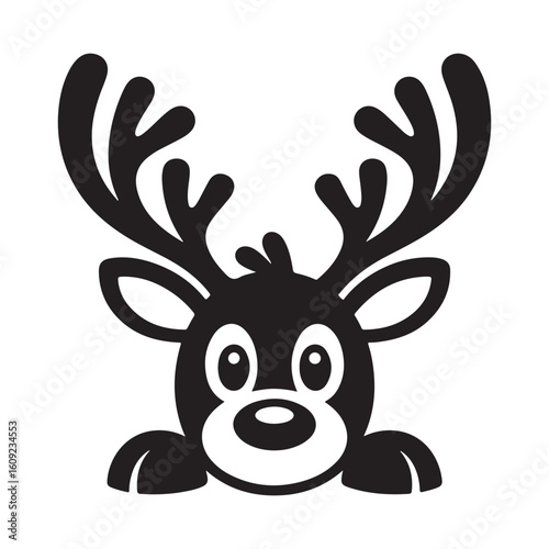 Black silhouette of a cute cartoon reindeer head animal