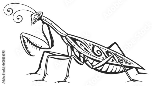 Intricate Tribal Art of a Praying Mantis
