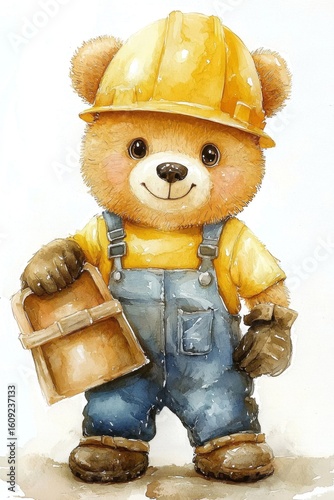 Wallpaper Mural A joyful cartoon baby bear dressed as a construction worker. Torontodigital.ca