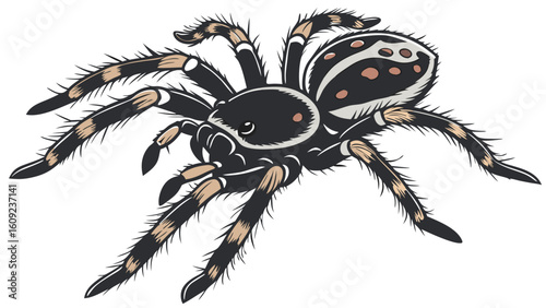 Detailed Illustration of a Tarantula with Distinctive Markings