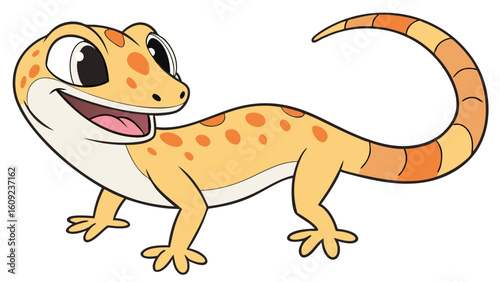 Cheerful Cartoon Gecko with Spotted Orange Pattern