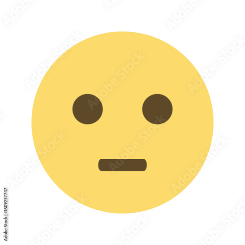 A yellow emoji face with two round eyes and a straight mouth expressing a neutral expression look alike