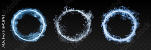 Vector set of smoke ring isolated on transparent background.