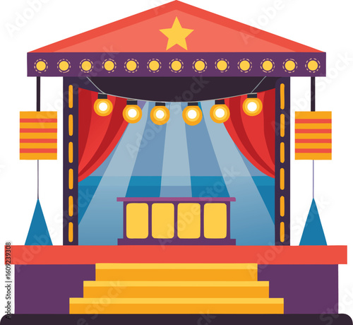 Adobe Illustrator Artwork Black presentation podium
Red levitating podium on red background with circle white lightening
