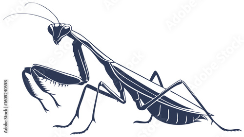 Elegant Praying Mantis Vector Illustration on White Background - Stylized Insect Graphic Design Element