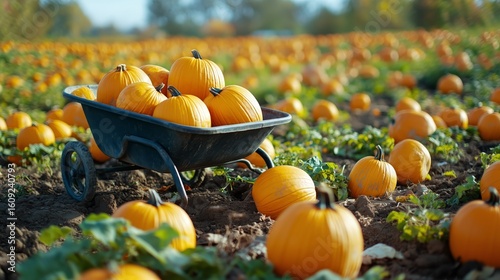 Harvesting Pumpkins in a Vibrant Field During Fall Season
