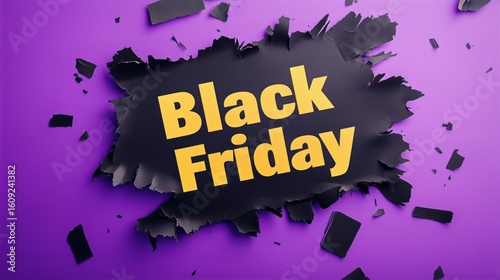 Exciting Black Friday Sale Banner With Vibrant Purple Background and Torn Edg...