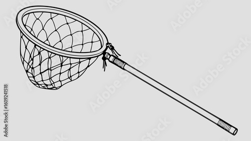 Monochrome Illustration of a Versatile Handheld Net, Ideal for Fishing, Insect Collection, or Pond Dipping Activities