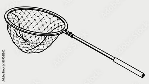 Simple Line Art Fishing Net or Landing Net Illustration for Angling and Aquatic Activities