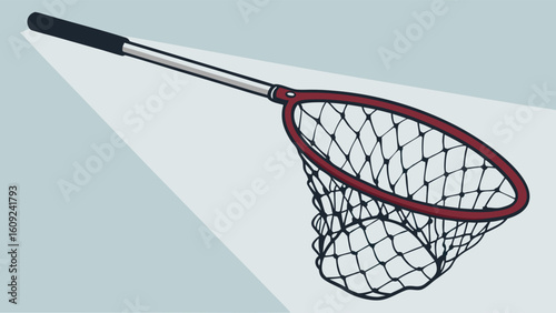 Simple Landing Net Illustration for Fishing, Pond Maintenance, or Aquatic Collection. Essential Tool for Catching Fish or Debris. Clean Vector Grap...