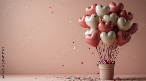 Heart Shaped Balloons in Shades of Pink and White Arranged for a Celebration ...