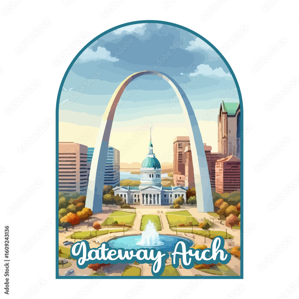 Naklejka premium Gateway Arch vector illustration, United States of America National Park, national park service