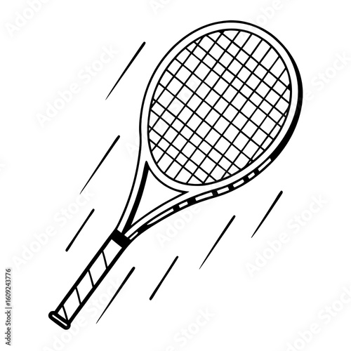 Hand-drawn outline of a tennis racket, conveying fitness and athletic activity.