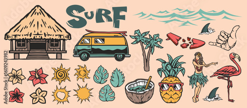 Colorful summer surf illustrations