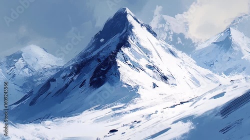 Majestic Snow Covered Mountain Peak Winter Landscape