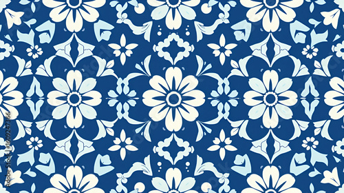 Floral pattern. Wallpaper seamless vector background. Blue and white ornament. Graphic modern pattern