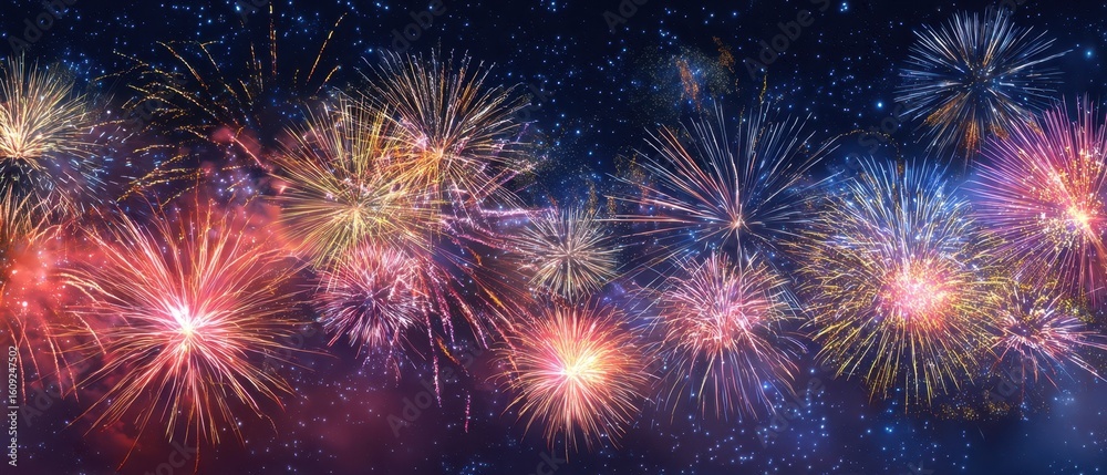 Naklejka premium The breathtaking display of colorful fireworks illuminating the night sky