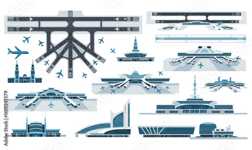 Top-Down Airport Vector Map with Planes and Runways