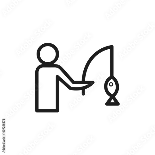 A man catching a fish black and white outline art