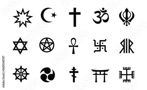 Religious Religion symbols set collection pack shape icon silhouette vector flat illustration design