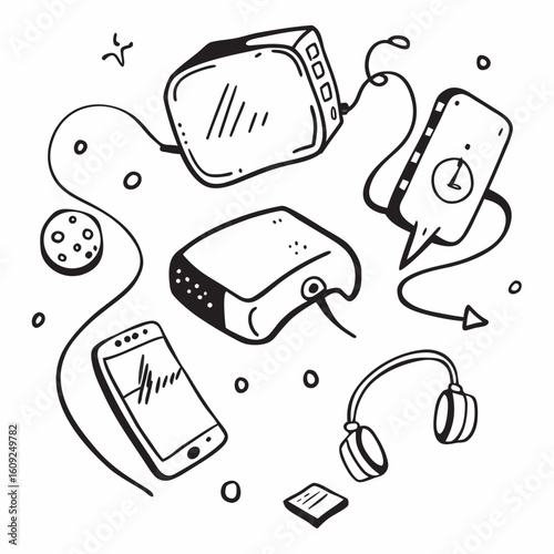 Smartphones and Mobile Accessories Doodle Set – Hand-Drawn Devices and Gadgets