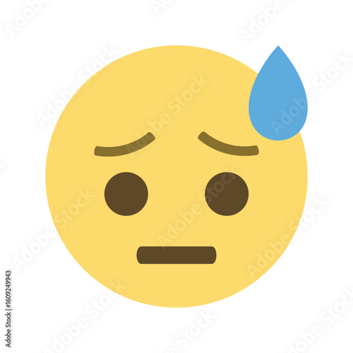 Illustration of a worried emoji with a blue sweat drop on its forehead on a white background