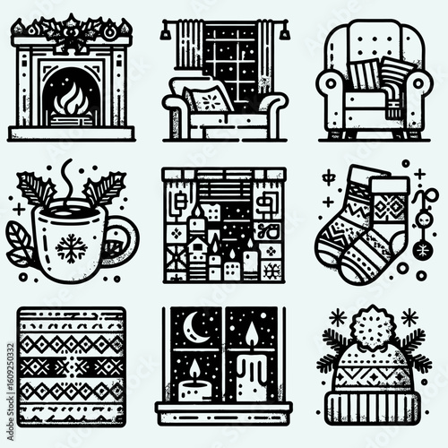 Cozy Christmas Fireplace Living Room Scene with Armchairs and Holiday Decor
