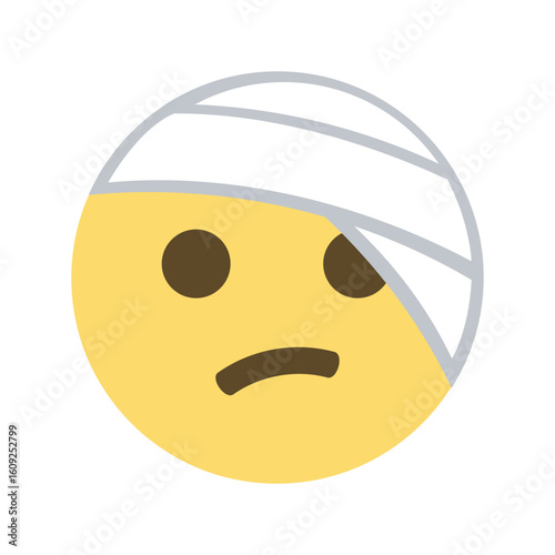 Yellow emoji face with a bandage wrapped around its head expressing a sad or injured emotion shown