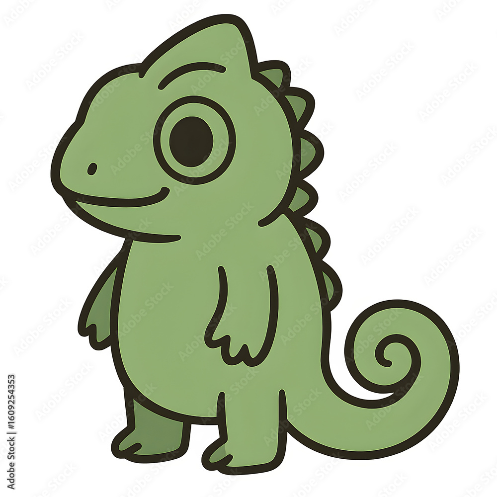 Fototapeta premium Cartoon chameleon character standing with a cheerful expression 