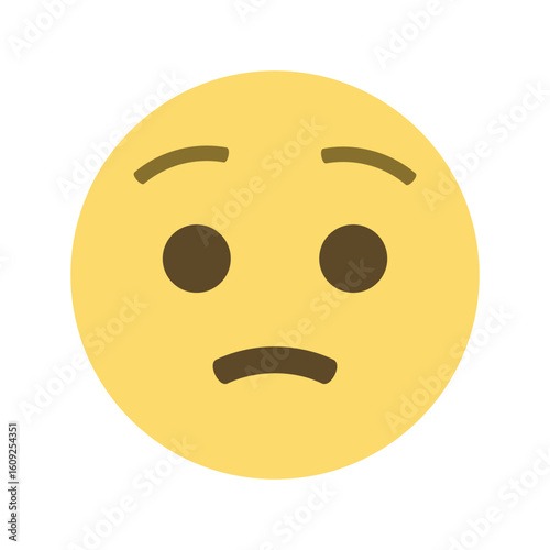 A yellow emoji with a slightly frowning expression and furrowed eyebrows on a white background view